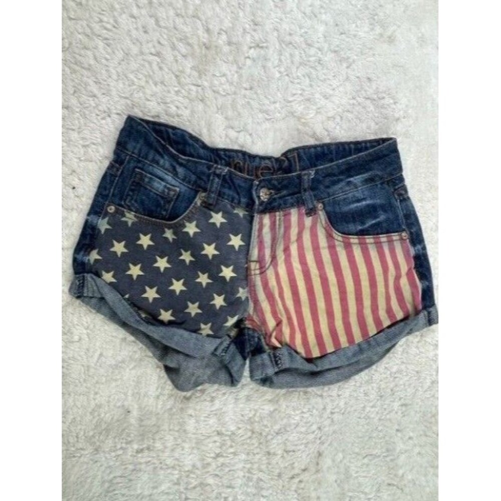 Rue 21 Size 3 4 Womens Shorts Denim Cut Off Cotton Flag Shortie
